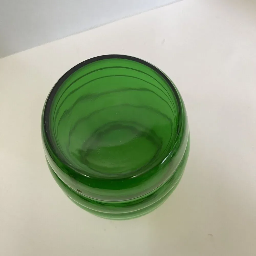 Vintage Forest Green Vase Depression Glass Bed Hive Ruffled Top 7”